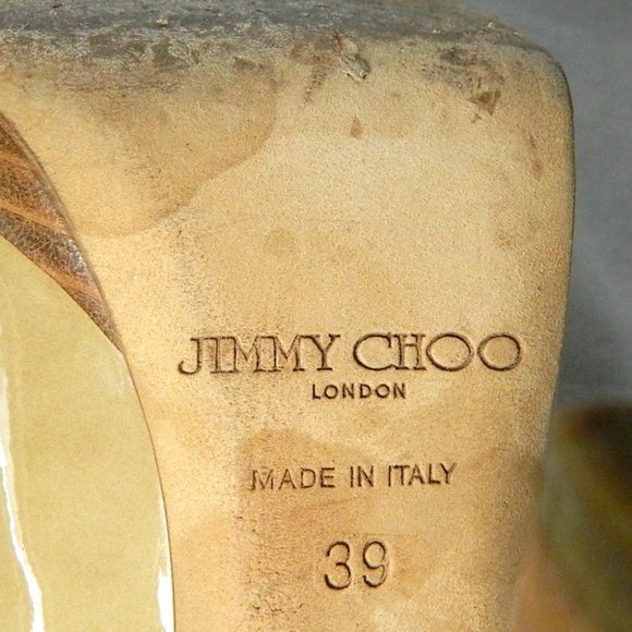 Jimmy Choo Tan Nude Patent Leather Peep Toe EU 39 - Picture 8 of 9